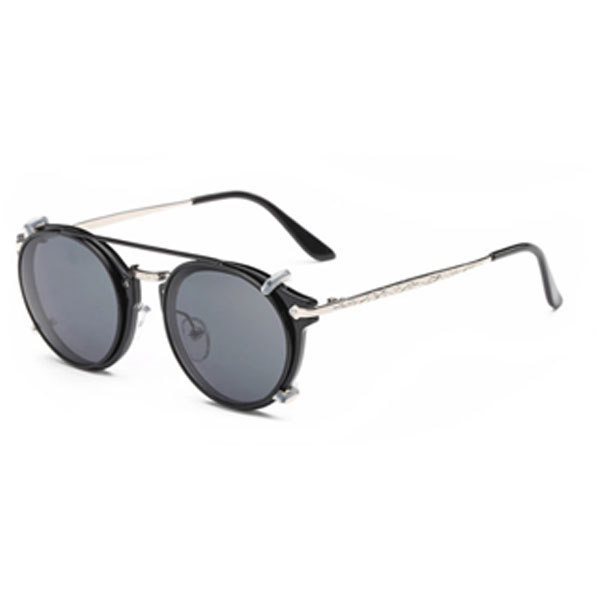 Sunglass PC Frame Metal Frame With PC Lens, Black/Gray, With Case