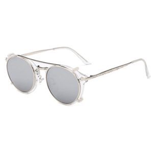 Sunglass PC Frame Witht PC Lens, Silver/Silver Mirror, With Case