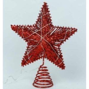 Tree Top Star With Glitter & Light Decorated, Red Iron Material 20*6*25Cm/T20L, Using AAX3 Batteries