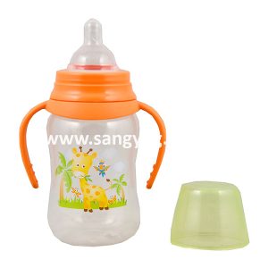 Wide Neck Bottle W/Wide Neck Silicone Nippl, 8Oz.Easy Grip,Hood,Cap With Handle Jungle Buddies Pp, Silicone, Tpr