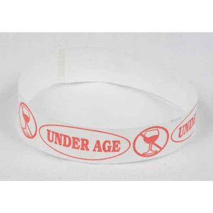 Wrist Band Under Age - Red Text On White Band