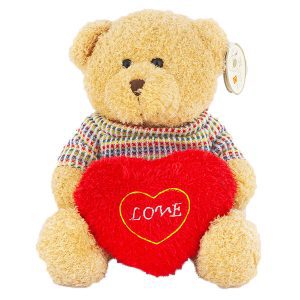 Purple Bear With Red Heart With The Message Love And Wearing A Brown Sweater - 10inch