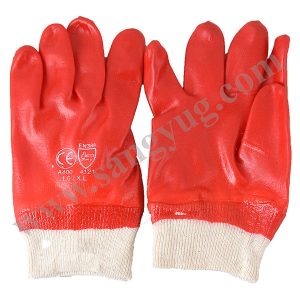 Pvc Gloves, Knit Wrist 1/2Coated, Red 9inch 40G/Pair,