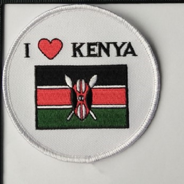Iron On Embroidery Patch 85mm, Round, I Love Kenya