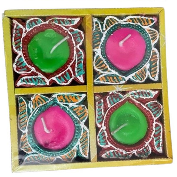 Set Of 4 Printed Diya In Box Packing