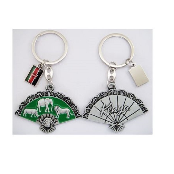 Metal Key Ring Kenya Flag With Animal Embossed On It