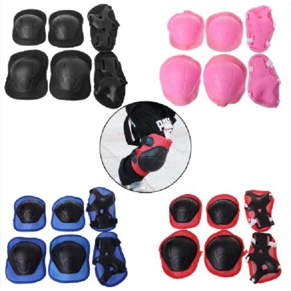 Set Of Knee, Elbow & Arm Protection For Bikers/Skaters, Blue, Red, Pink