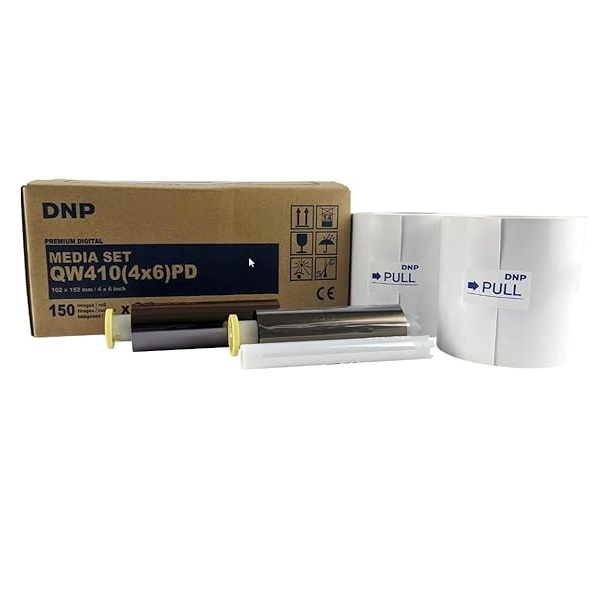 Media Paper Roll With Ribbon For DNP QW410 Printer Can Print 150 Prints Each 4X6 Inch