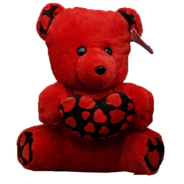 Soft Toy Teddy Bear 30cm Holding Heart Printed Heart, Red / White