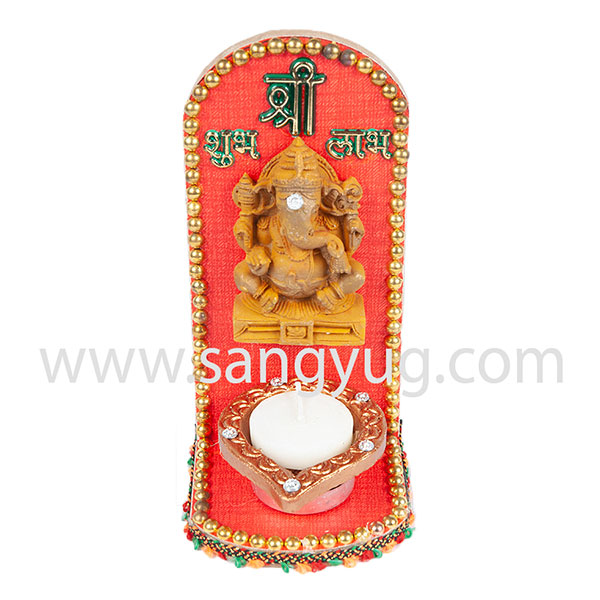 Ganesh Sitting With Diwa & Wax Candle, Stand/Hanging