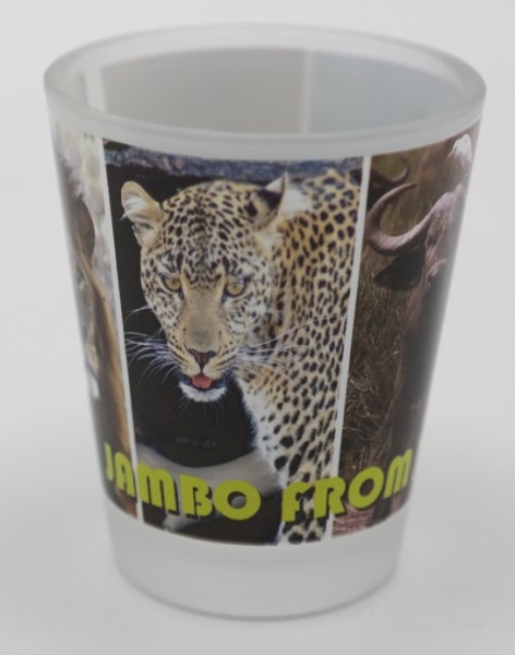 Frosted Shot Glass Printed Jambo From Kenya Big 5