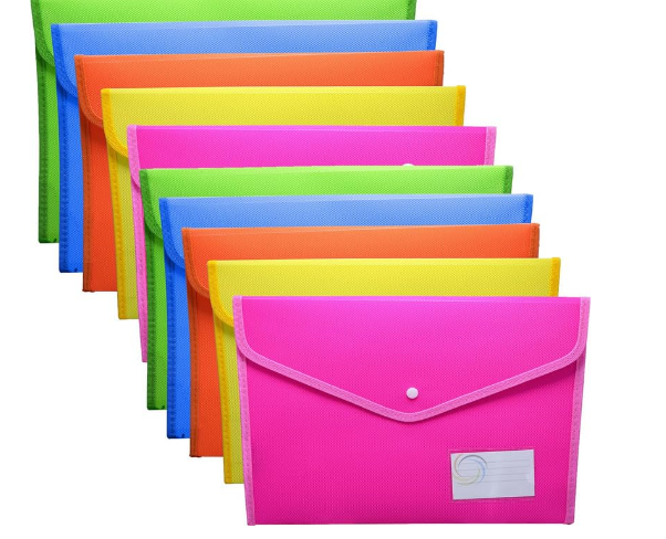 File Bag For Documents, Assorted Colors With Button