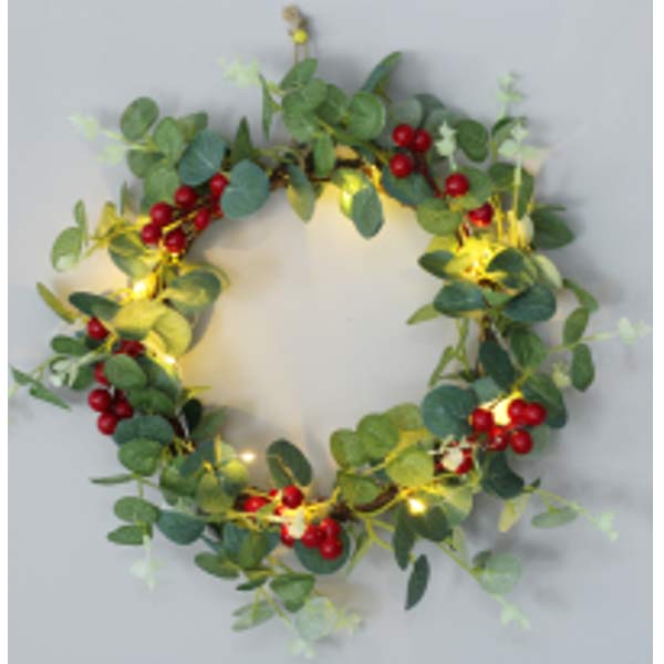 38*38*5Cm Plastic Artificial Eucalyptus Wreath;10L Copper Led Battery Lights