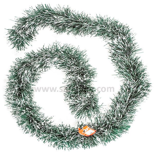 Tinsel Garland Green With White Snow Tips 15Cm
