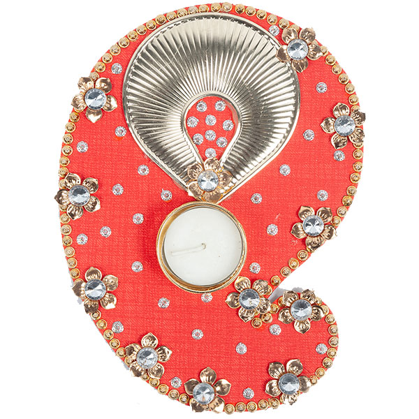 Puja Thali Decorated With One Candle Stand,20cm
