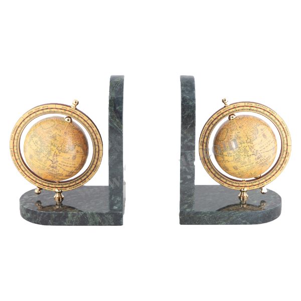 Bookends Green Marble With Globe, Set Of 2 5inchX3-1/2inch*6-3.4inch Marble