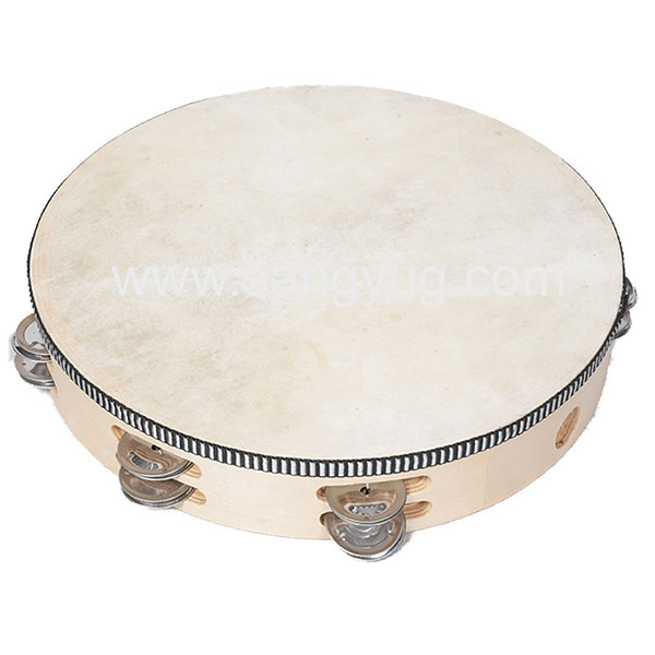 Tambourine With Skin Tunable 12 inch 16 Bells.