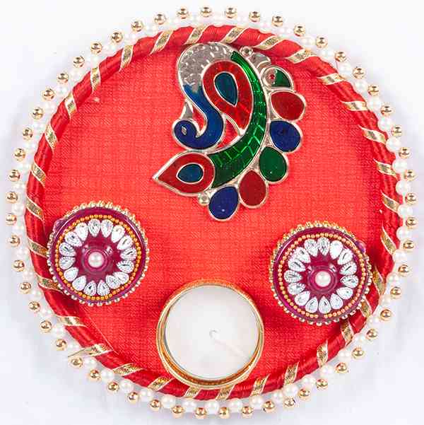 Puja Thali Decorated 12cm, With Candle
