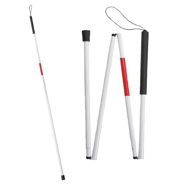 Foldable Blind Walking Stick Lightweight Carbon Steel 4 Section White Cane