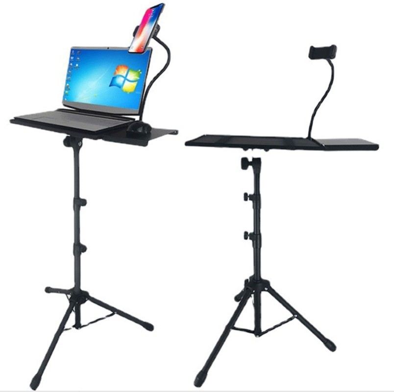Laptop Floor Stand Sturdy Durable Metal Projector Tripod Holder With Height Adjustable With Mouse Tray&Cell Phone Holder