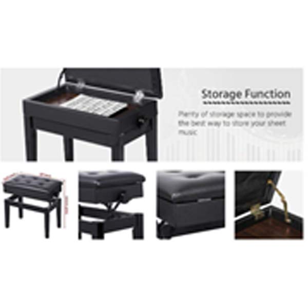 Piano Bench With Valvet Cover Top Black