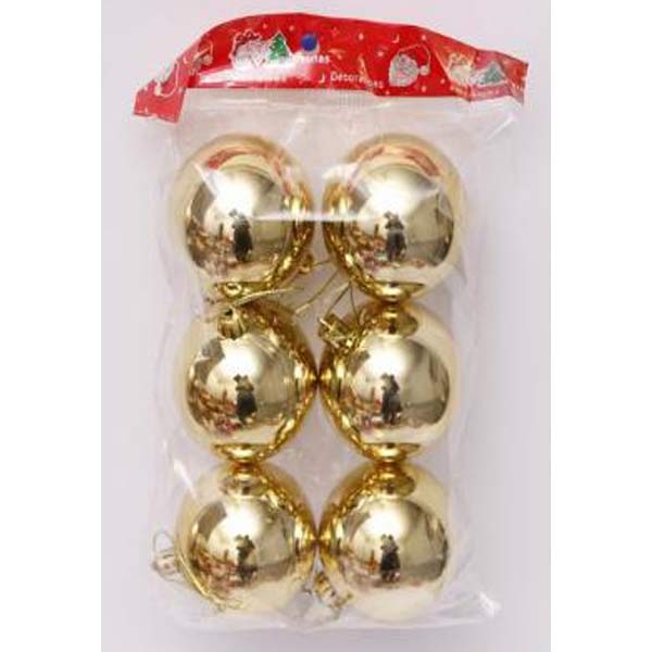 8Cm Shiny Plastic Ball 6Pcs/Pkt Gold