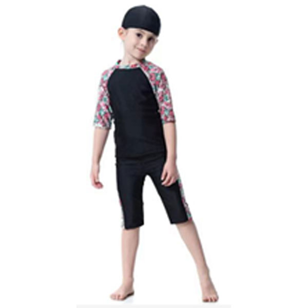 Girls Swim Costume Full Body, (H2006), 130cm, Black With Print
