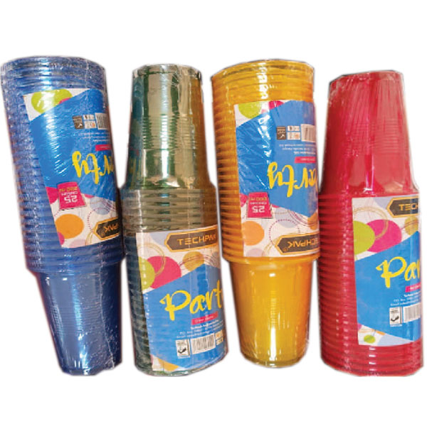 Disposable Cup 72 Dia / 200Ml (Assorted Colours) - Pack Of 25 Pcs - Colors Dark Blue, Green, Yellow And Red