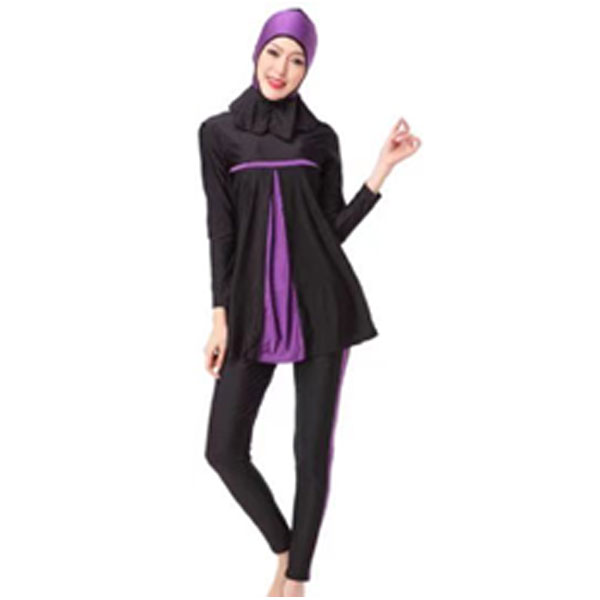 Girls Swim Costume Full Body (HW10C), Medium, Black Purple