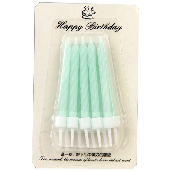 Candle,10Pcs/Card, Single Color, On Plastic Stand, 24Pkts/Outer Aqua