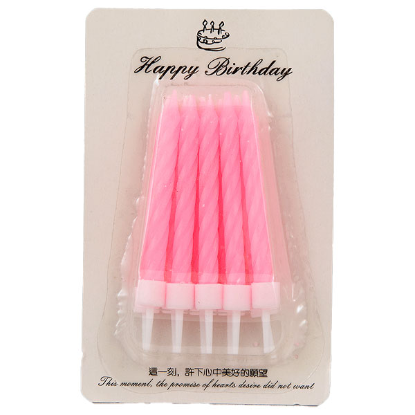 Candle,10Pcs/Card, Single Color, On Plastic Stand, 24Pkts/Outer Pink
