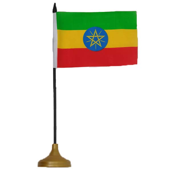 Flag With Stick And Base 6inchX9inch Ethiopia