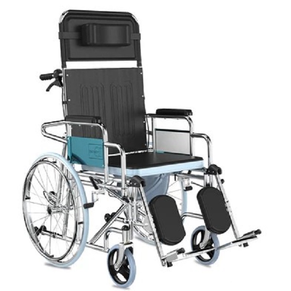 Reclining Steel Wheelchair, Detachable Armrest And Legrest, 8Inch Pvc Front Castor, 24Inch Solid Wheel