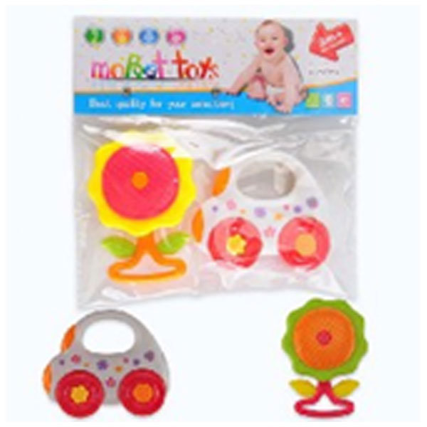 Baby Rattle, 2Pcs/Pkt, Vehicle/Flower Design In PBH