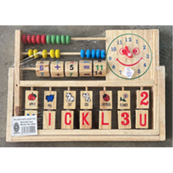 Wooden Alphabet, Abacus, Face Clock In One