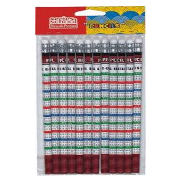 Pencil With Eraser, Printed Times Table 12PcsPkt