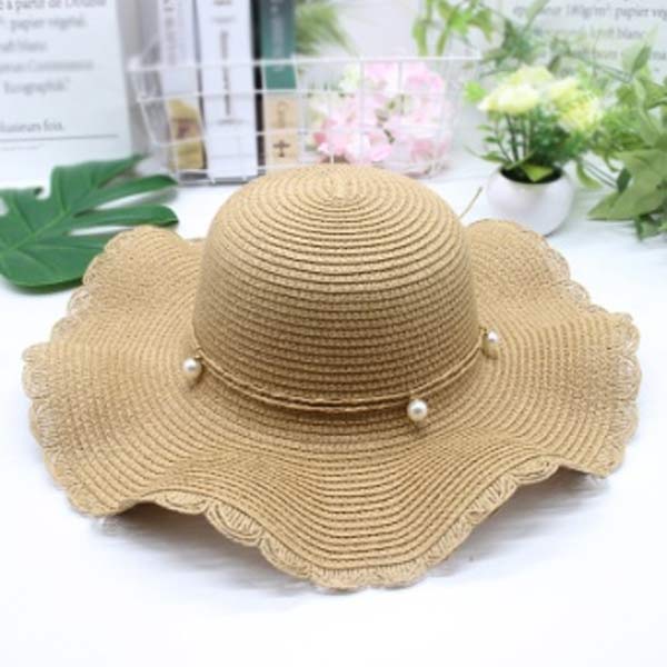 Women Hat With String Bow Hanged Pearled On It, 4 Colors