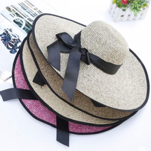 Women Hat 55% Paper, 45% Polyester With Big Black Bow On It, 7 Colors