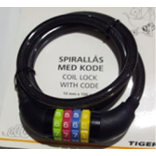 Steel Cable Lock, 12Mm Diameter X 1M Length, With Bright Coloured Plastic Protective Casing. Re-Settable 4-Digit Combination