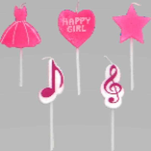 Set Of 5 Assorted Colored Candles In Various Shapes, In Window Box