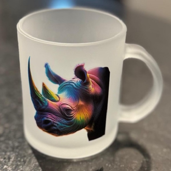 Frosted Glass Mug Kifaru (Rhino) Printed