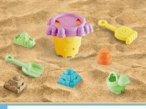 7Pcs Light Flourscent Color Beach Toys In Net Bucket With Handle