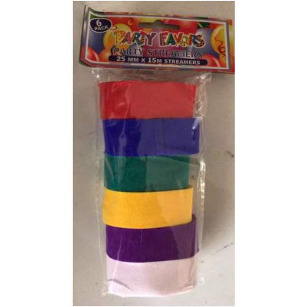 2.5CmX15M Crepe Paper Ribbon-Streamer, 6Pcs/Pkt