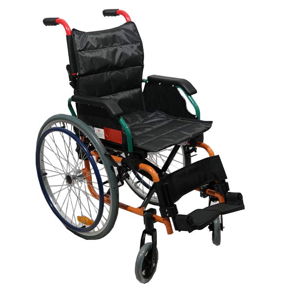 Aluminium Wheelchair,Double Cross Bar,Half Folding Backrest And Flip Back Armrest,Fixed Legrest,Front 6Inch Pvc Castor,Rear 22Inch Pu Spoke Wheel,Used For Children.