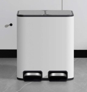 Stainless & ABS White Color Two Compartment Dustbin 24 Lit, 40X33X45.6