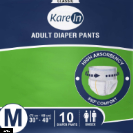 Karein Classic Adult Pull Up Diapers, Medium Size, 12 Packs Of 10 Pcs = 120 Pcs In 1 Carton, Waist Size 76 - 101 Cm