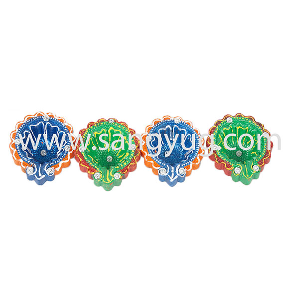 Decorated Clay Diwa Set Of 4