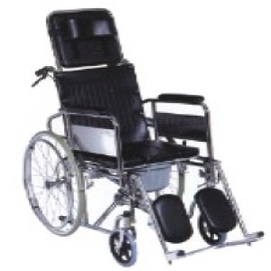 Steel reclining Wheelchair, PVC leather seat, steel frame, 24 inch spoke wheel, detachable armrest and elevating footrest, 46 cm seat width .DY2609(4)GC-46