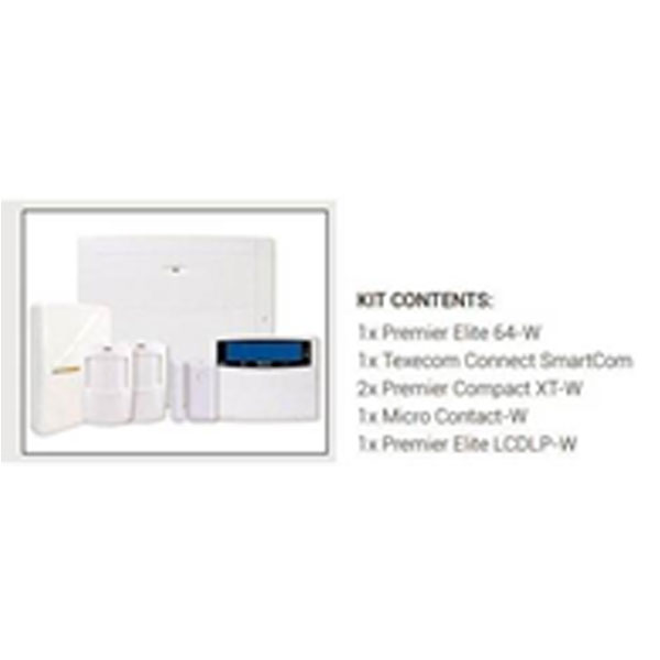 Texecom 64-zone wireless alarm connect kit (includes 1x Premier Elite 64-W; 1x Texecom Connect SmartCom; 2x Premier Compact XT-W; 1x Micro Contact-W; 1x Premier Elite LCDLP-W )