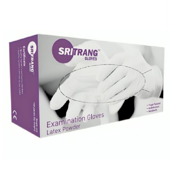 Sritrang Brand Latex, Powdered Disposable Gloves, Packet Of 100, Color Off White, Sizes Available M And L, Per Pkt